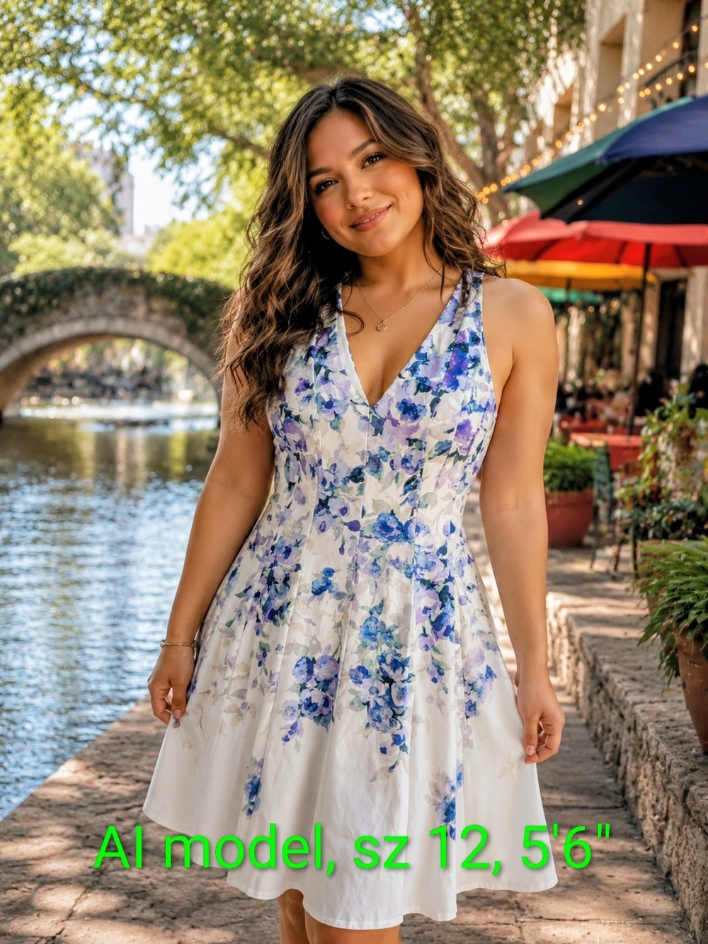 Ralph Lauren Sz 12 V-Neck White Mini Dress with Blue Purple Floral Print